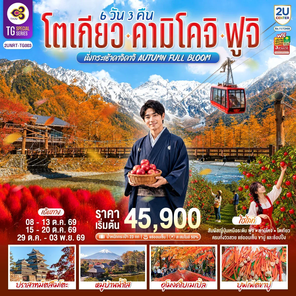 ทัวร์ญี่ปุ่น โตเกียว คามิโคจิ ฟูจิ นั่งกระเช้าคาจิคาจิ AUTUMN FULL BLOOM 6วัน 3คืน (TG)